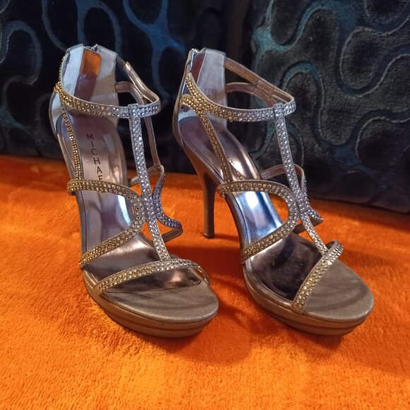 Michael Shannon Shoes - Michael Shannon Pewter Rhinestone Juliette heels - Size 8m